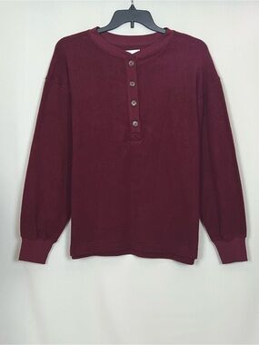 Aerie Women’s Sherpa Henley Sweatshirt Cherry Tart color Size M